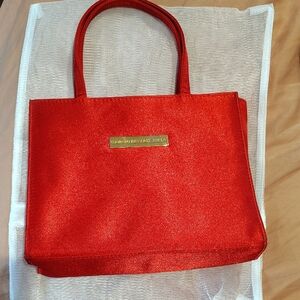 Gianni Bini Red Glitter Tote with Gold Plaque
